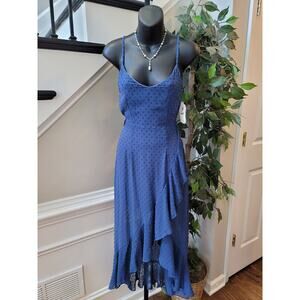 Altar'd State Maxi Dress Womens XS Navy Swiss Dot Texture Ruffle Sweetheart Neck